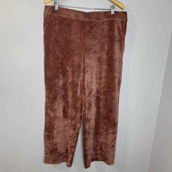 J Jill Pure Crushed Velvet Velour Full Wide Leg Pull On Pant Rose Taupe Soft L - Picture 1 of 10